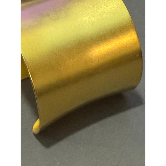 Wide Flared Cuff Bracelet Women Brushed Gold Tone Modernist Statement Signed - Picture 7 of 11